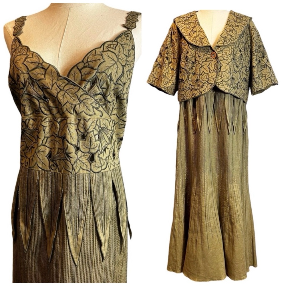 Vintage J Song Embroidered Linen Goblincore Cottagecore Maxi Dress Blazer Set